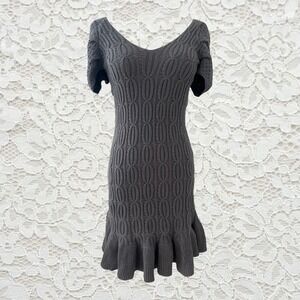 vintage frederick's of hollywood knit sweater dress with ruffle hem